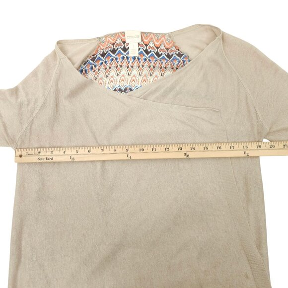 Chicos Open Front Cardigan Womens Size 1 US M/8 Sweater Tan Geometric Back - Picture 3 of 16